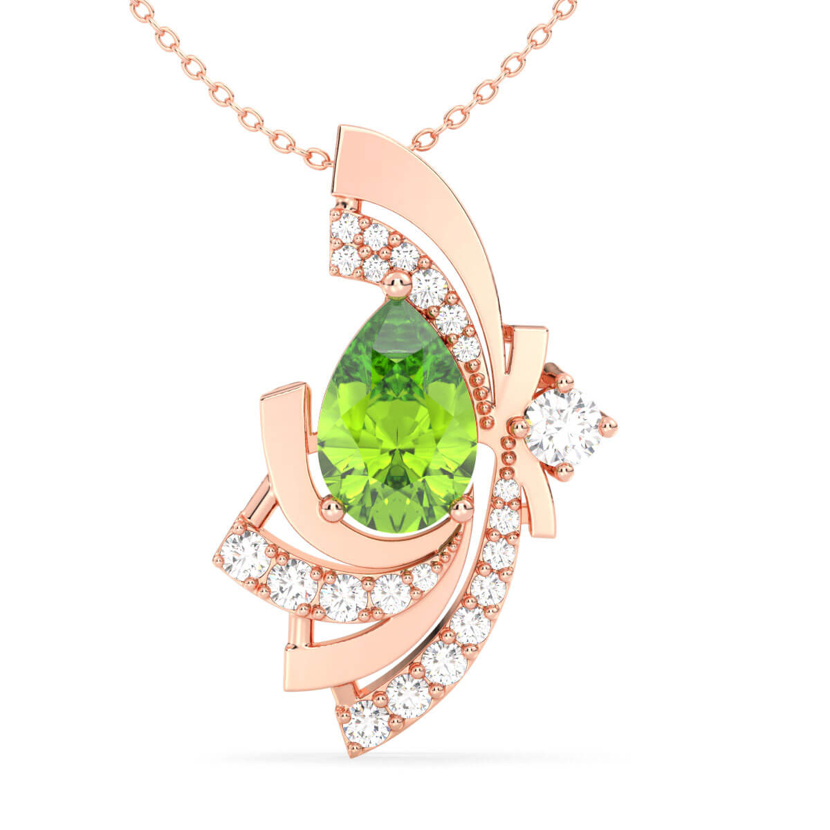 Peridot Pear with Encrusted Moissanite Pendant - Rose