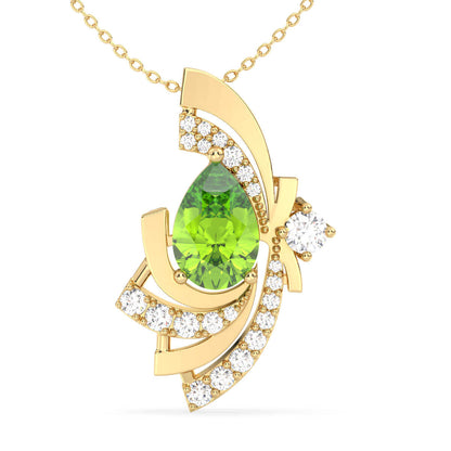 Peridot Pear with Encrusted Moissanite Pendant - Yellow