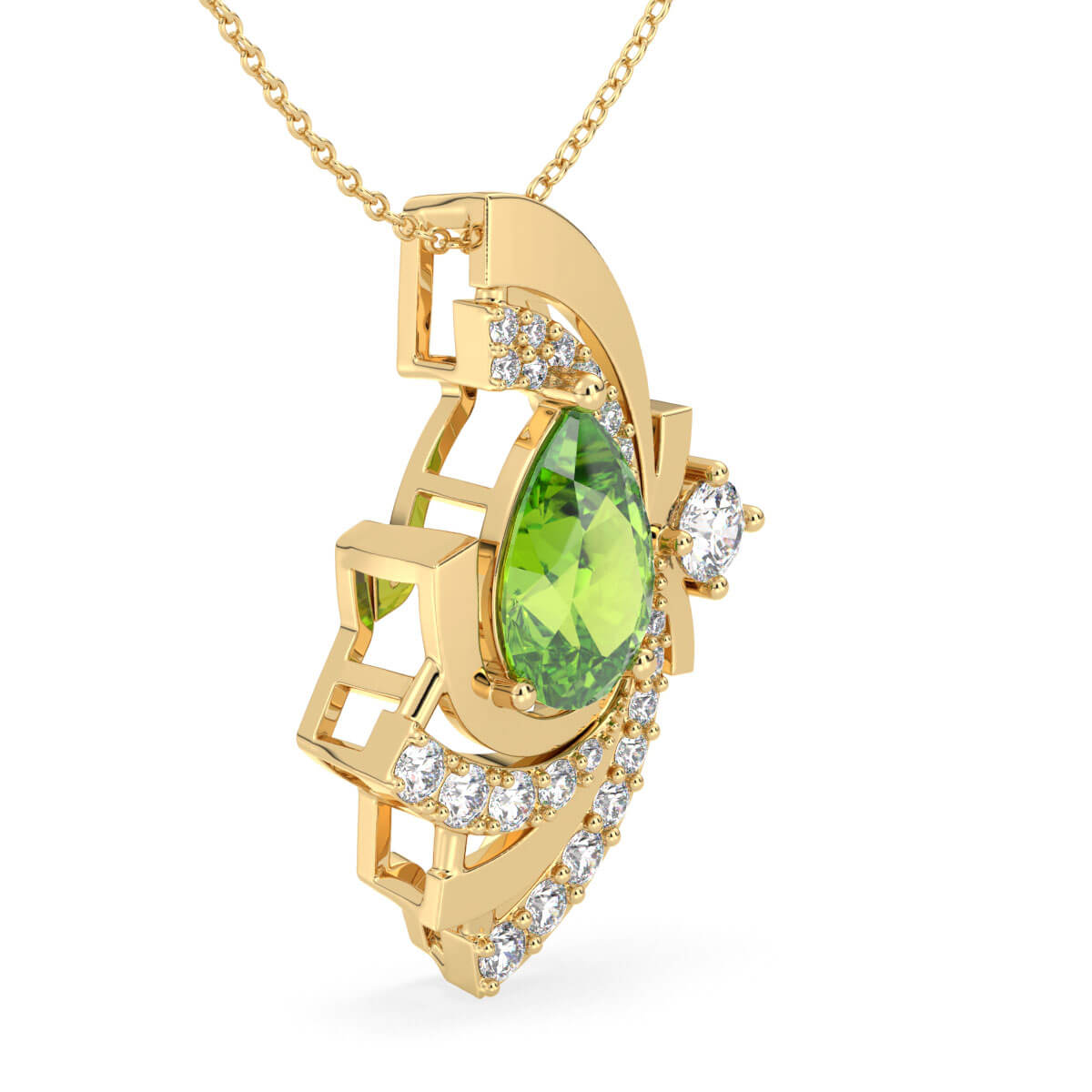 Peridot Pear with Encrusted Moissanite Pendant - Yellow