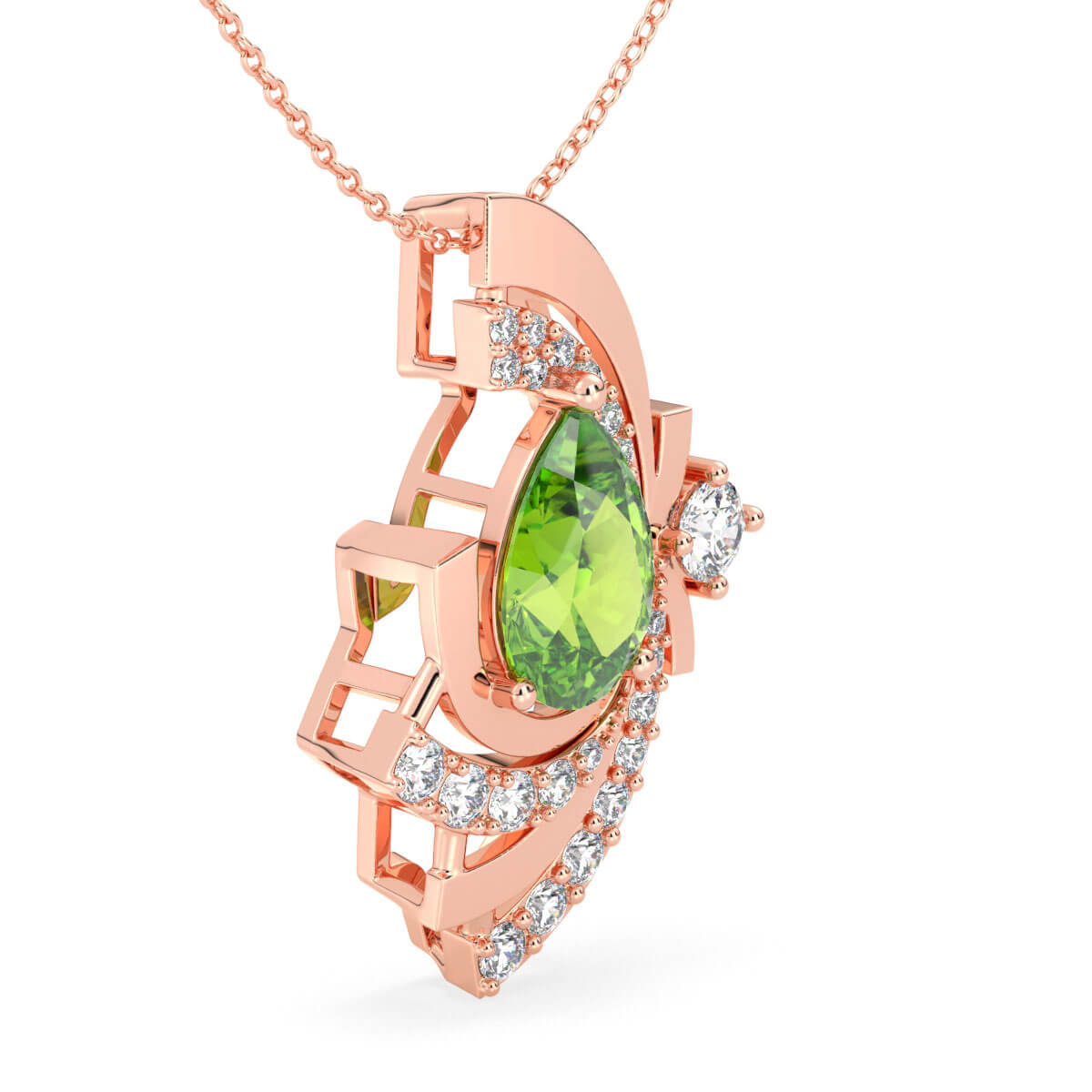 Peridot Pear with Encrusted Moissanite Pendant - Rose