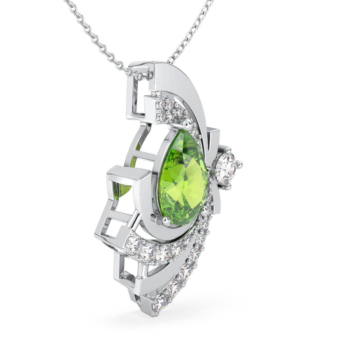 Peridot Pear with Encrusted Moissanite Pendant - White