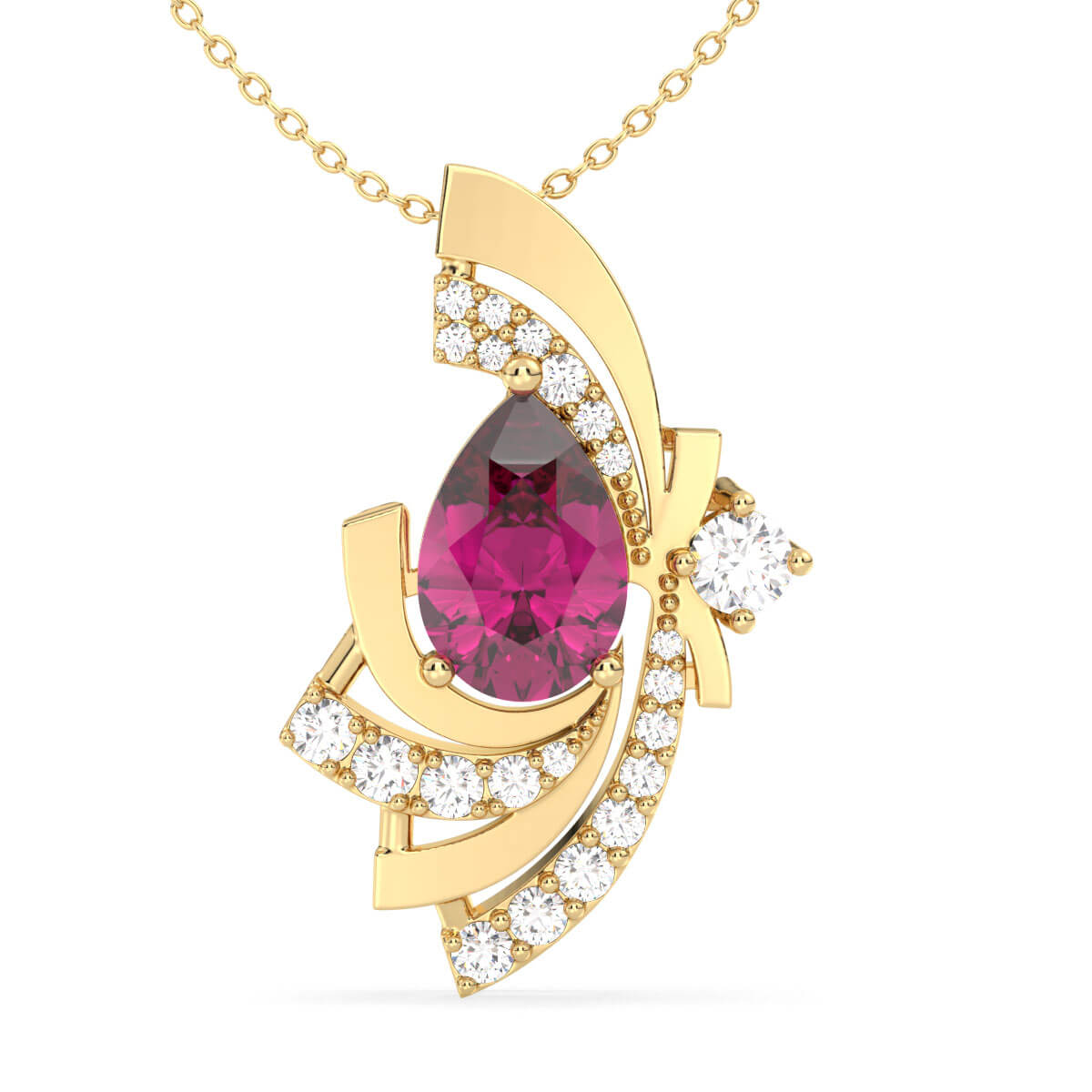 Pink Topaz Pear with Encrusted Moissanite Pendant - Yellow