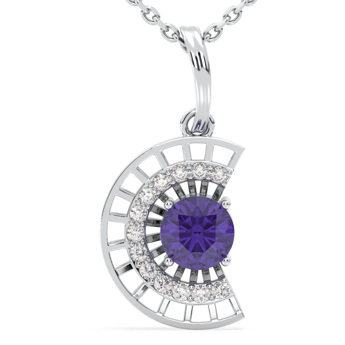 Amethyst Half Moon Pendant - White