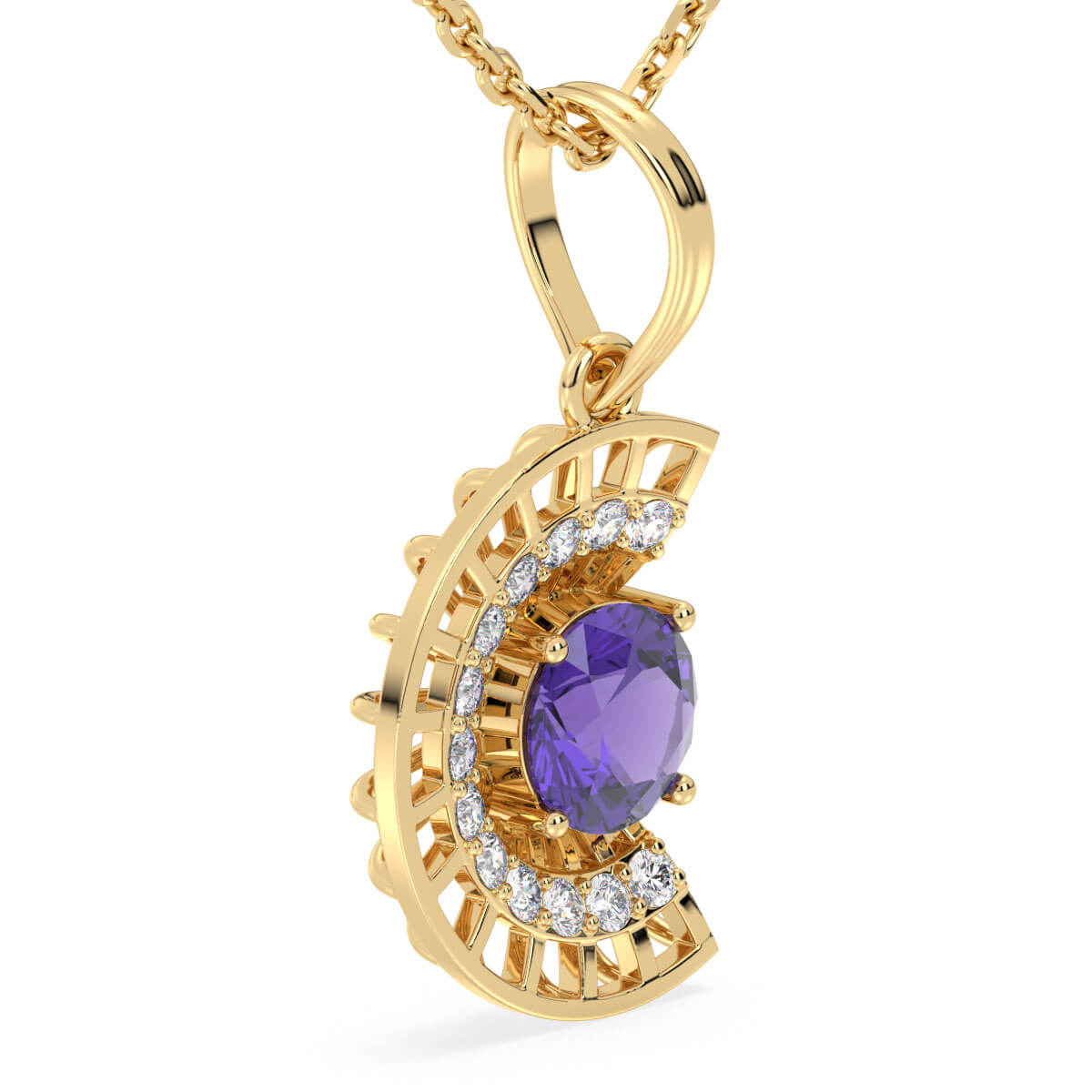 Amethyst Half Moon Pendant - Yellow