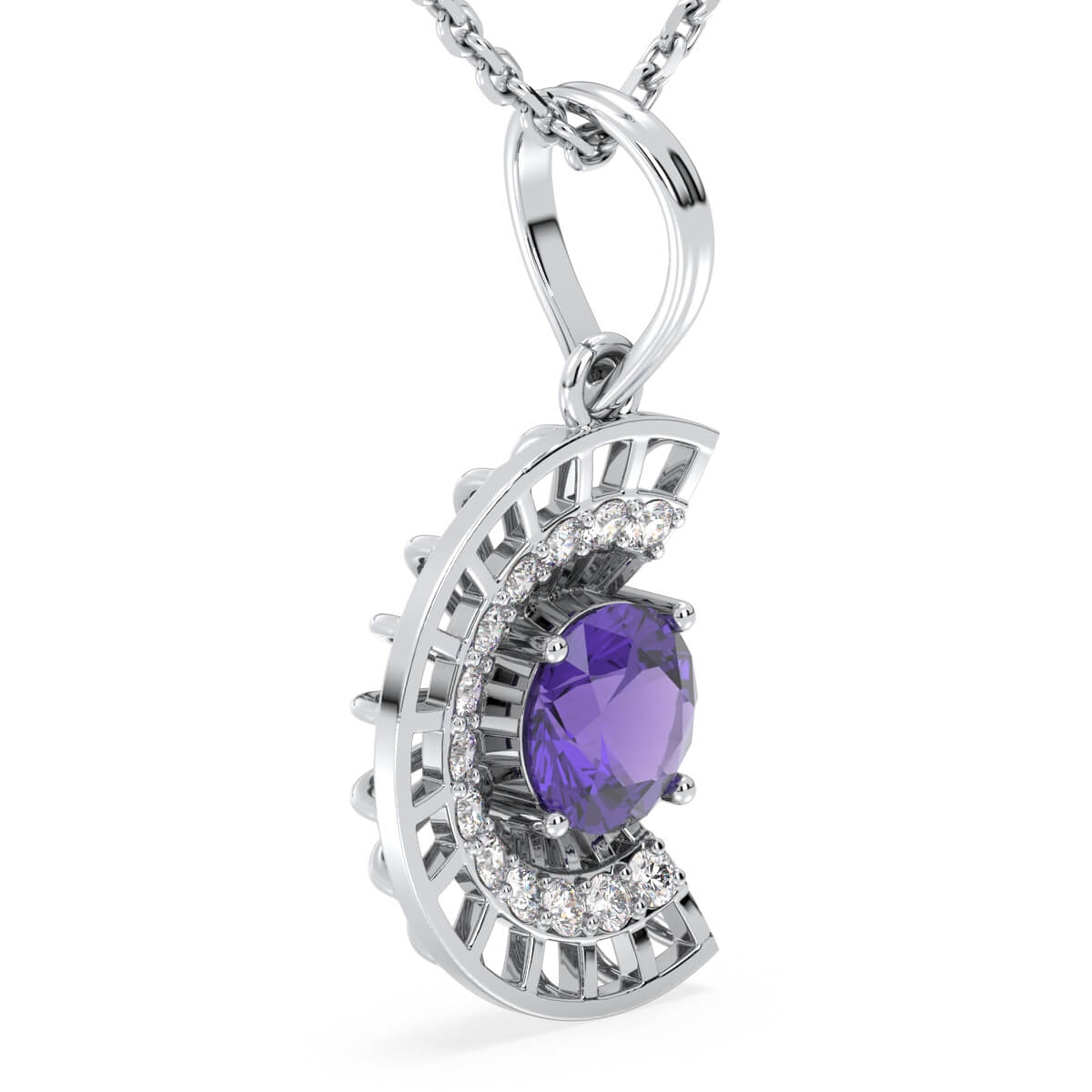 Amethyst Half Moon Pendant - White