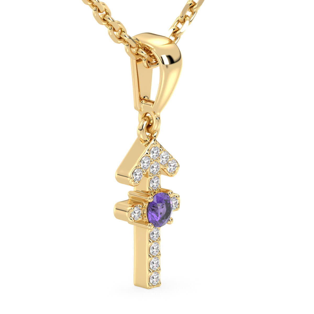 Sagittarius Zodiac Amethyst Pendant-Yellow