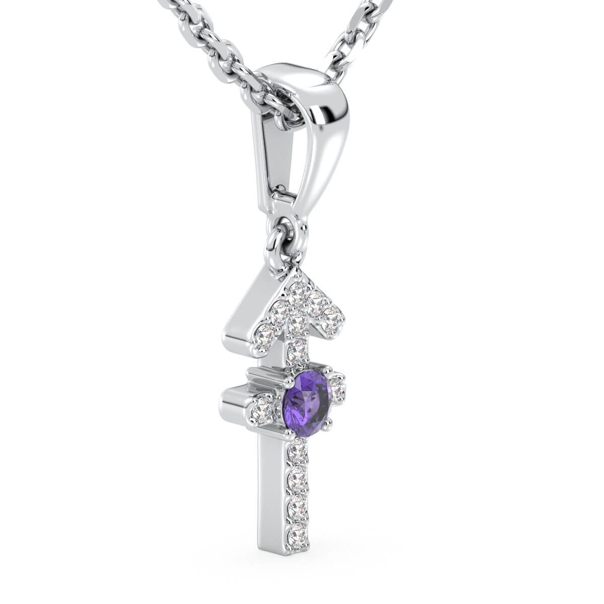 Sagittarius Zodiac Amethyst Pendant-White