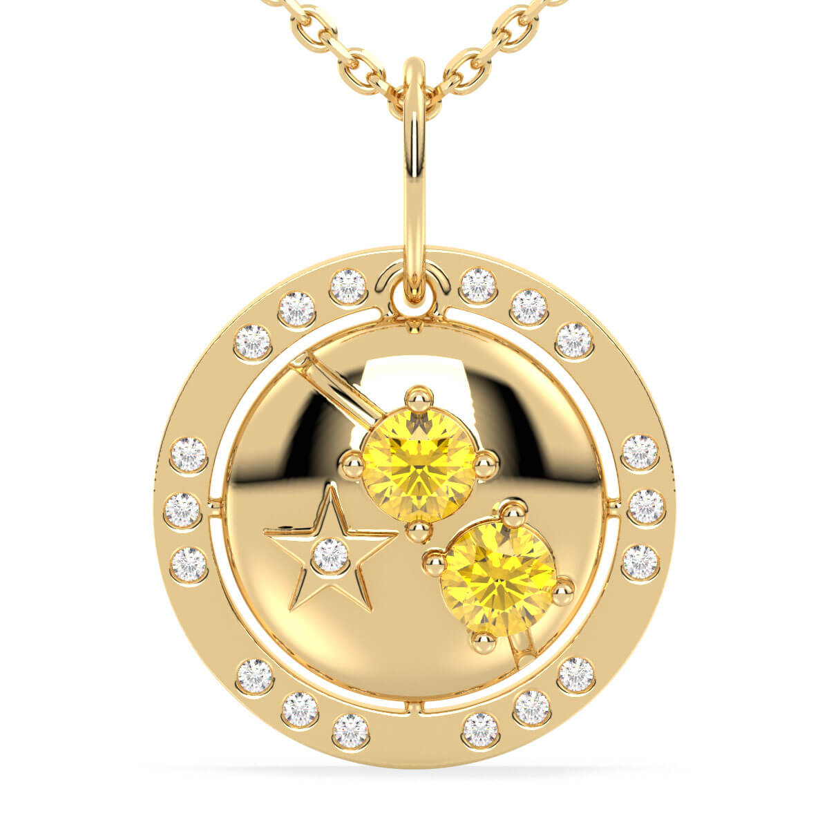 Aries Zodiac Citrine Pendant-Yellow