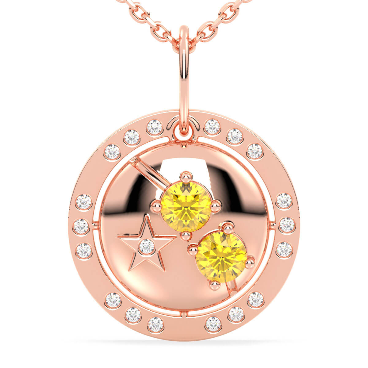 Aries Zodiac Citrine Pendant-Rose