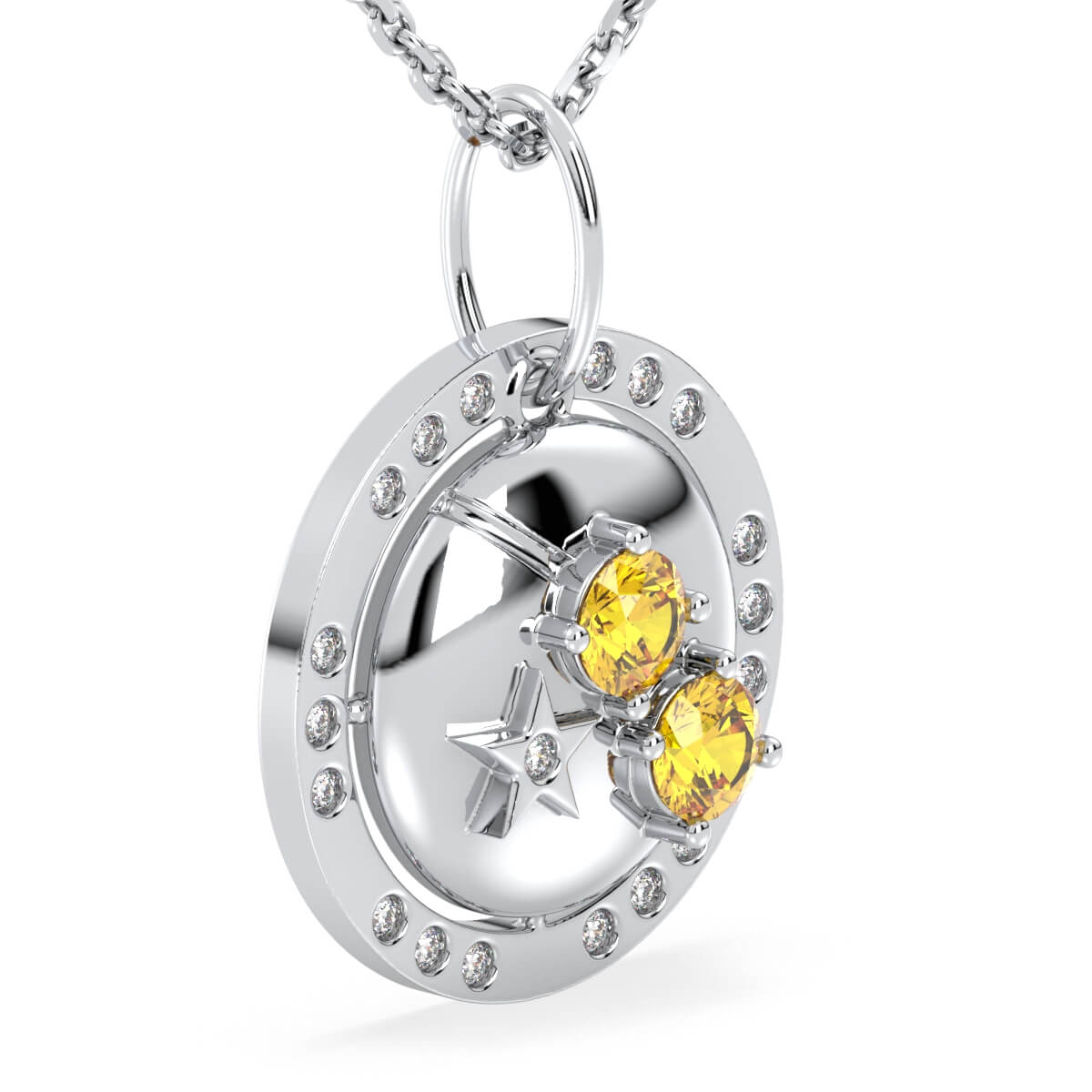 Aries Zodiac Citrine Pendant-White