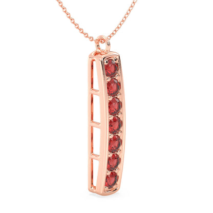 Red Garnet Vertical Single Bar Pendant-Rose