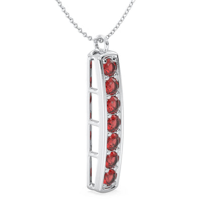 Red Garnet Vertical Single Bar Pendant-White