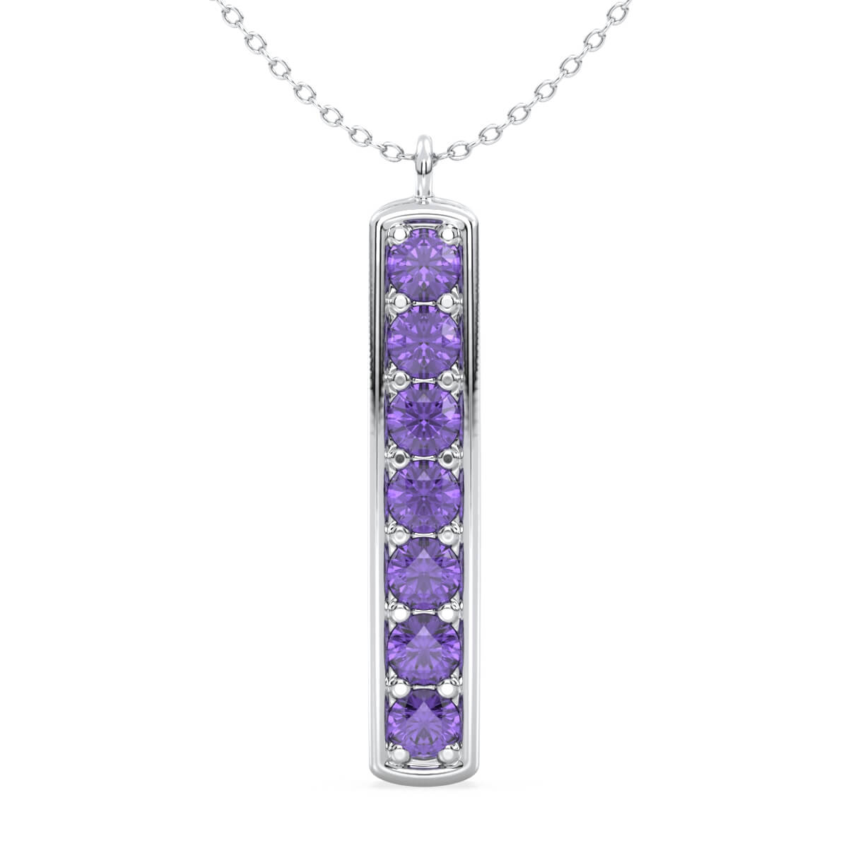 Amethyst Vertical Single Bar Pendant-White