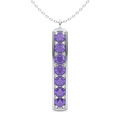 Amethyst Vertical Single Bar Pendant-White