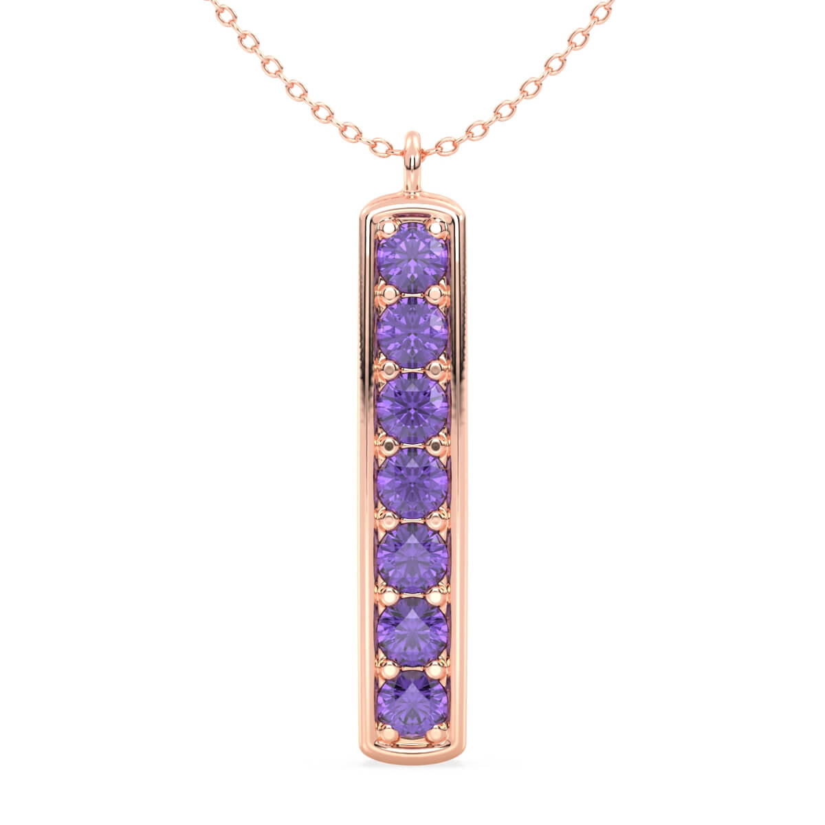 Amethyst Vertical Single Bar Pendant-Rose