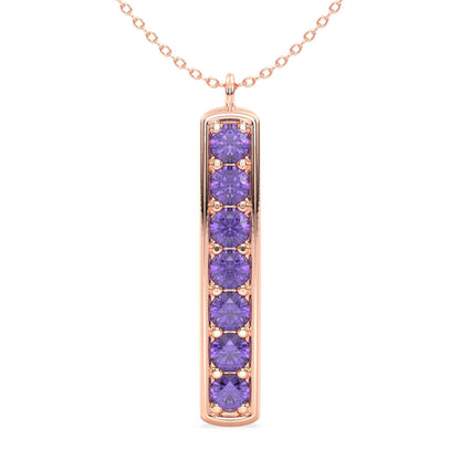 Amethyst Vertical Single Bar Pendant-Rose