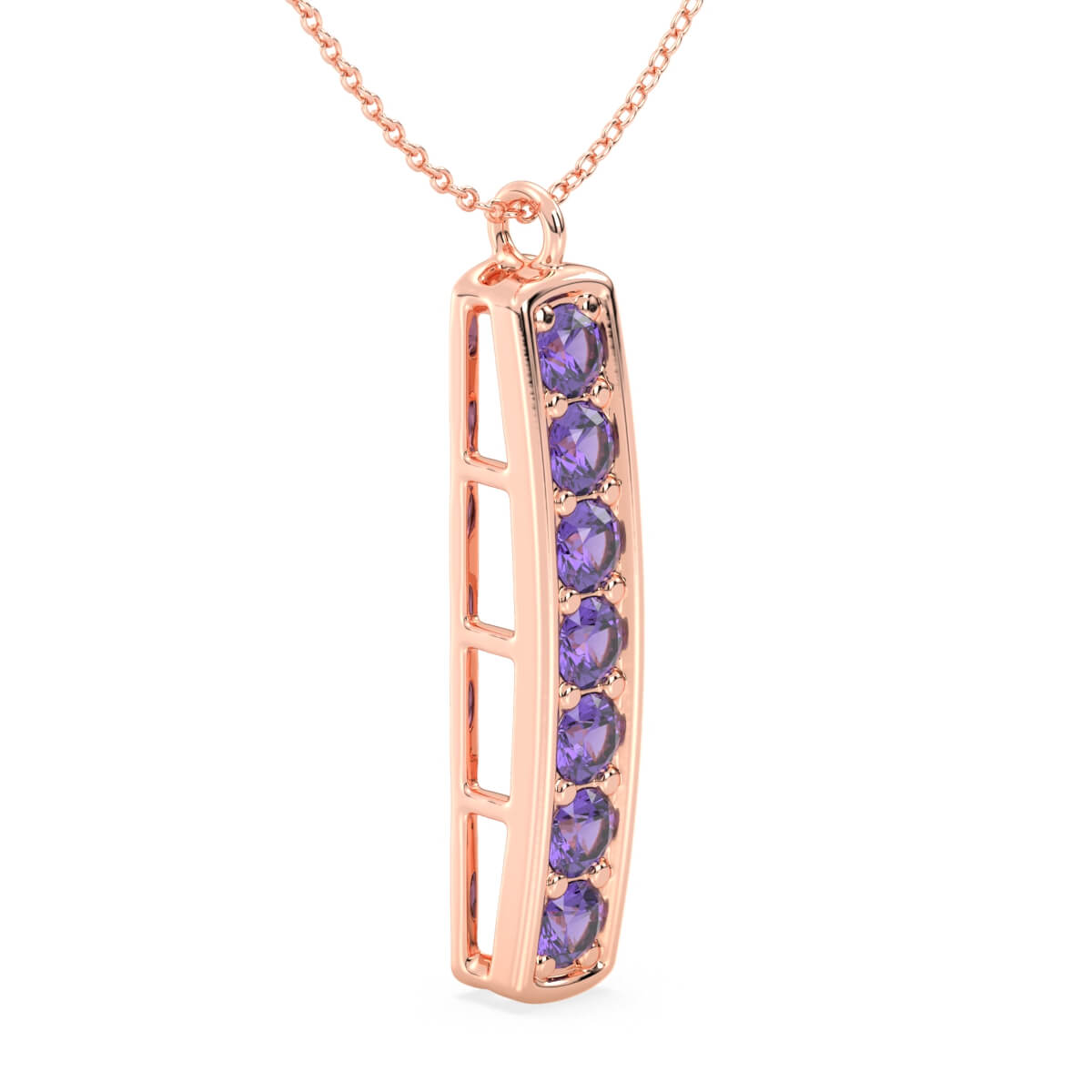 Amethyst Vertical Single Bar Pendant-Rose