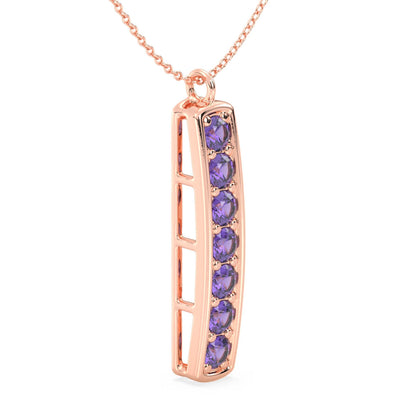 Amethyst Vertical Single Bar Pendant-Rose