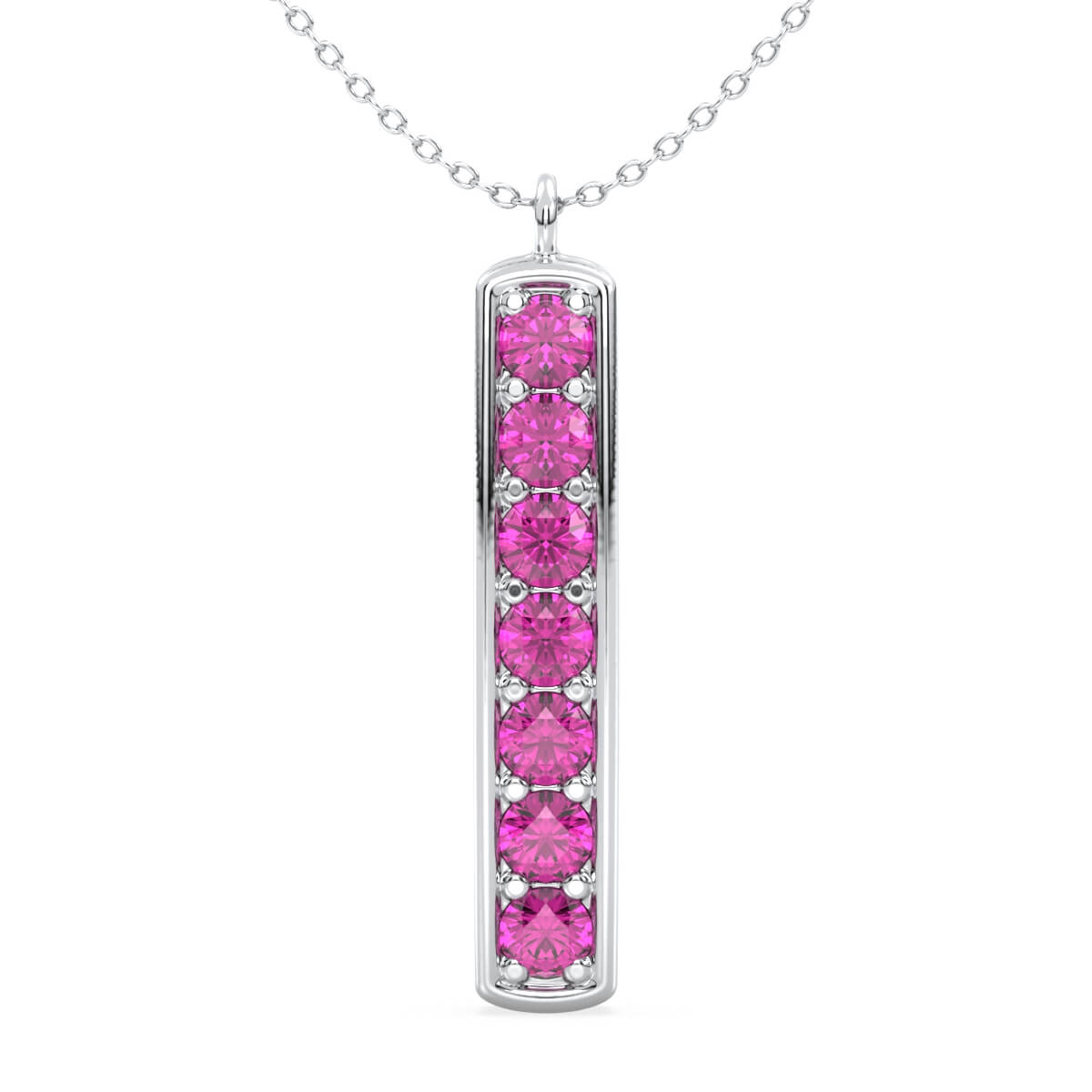 Pink Topaz Vertical Single Bar Pendant-White