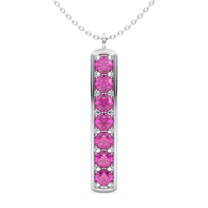 Pink Topaz Vertical Single Bar Pendant-White