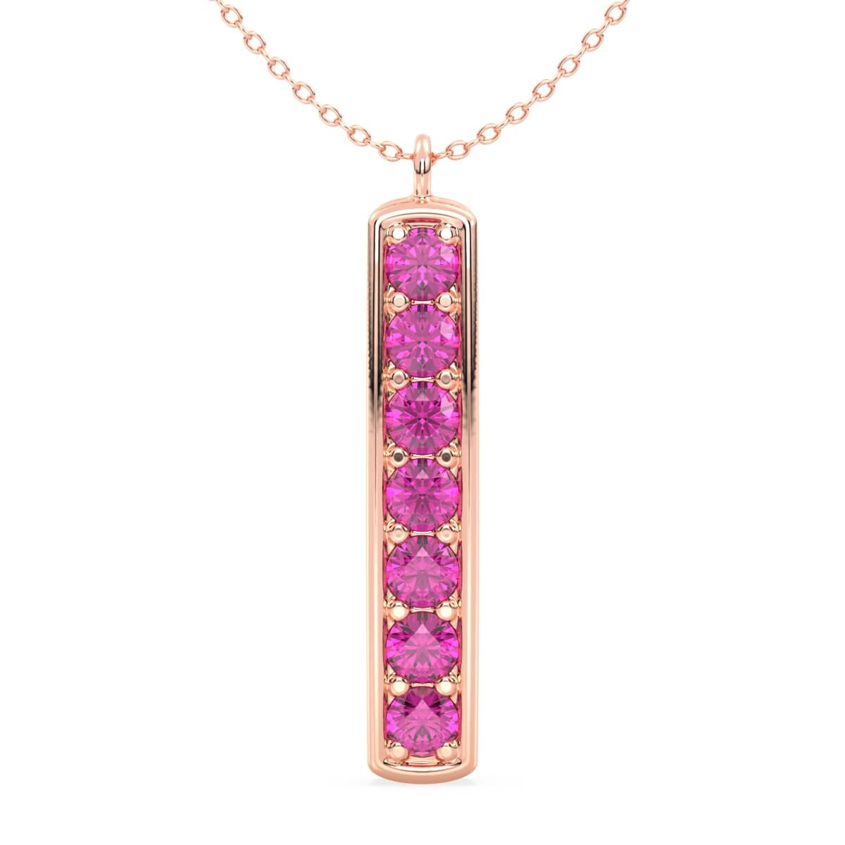 Pink Topaz Vertical Single Bar Pendant-Rose