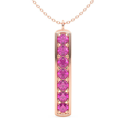 Pink Topaz Vertical Single Bar Pendant-Rose