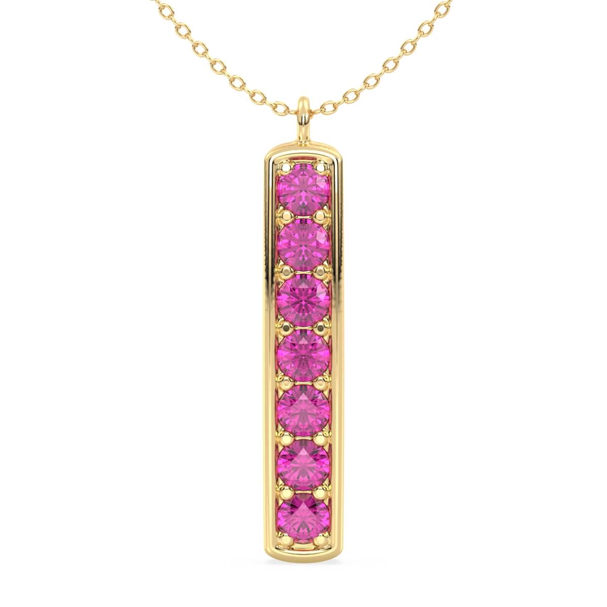 Pink Topaz Vertical Single Bar Pendant-Yellow