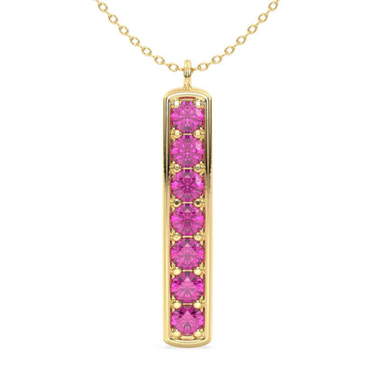 Pink Topaz Vertical Single Bar Pendant-Yellow