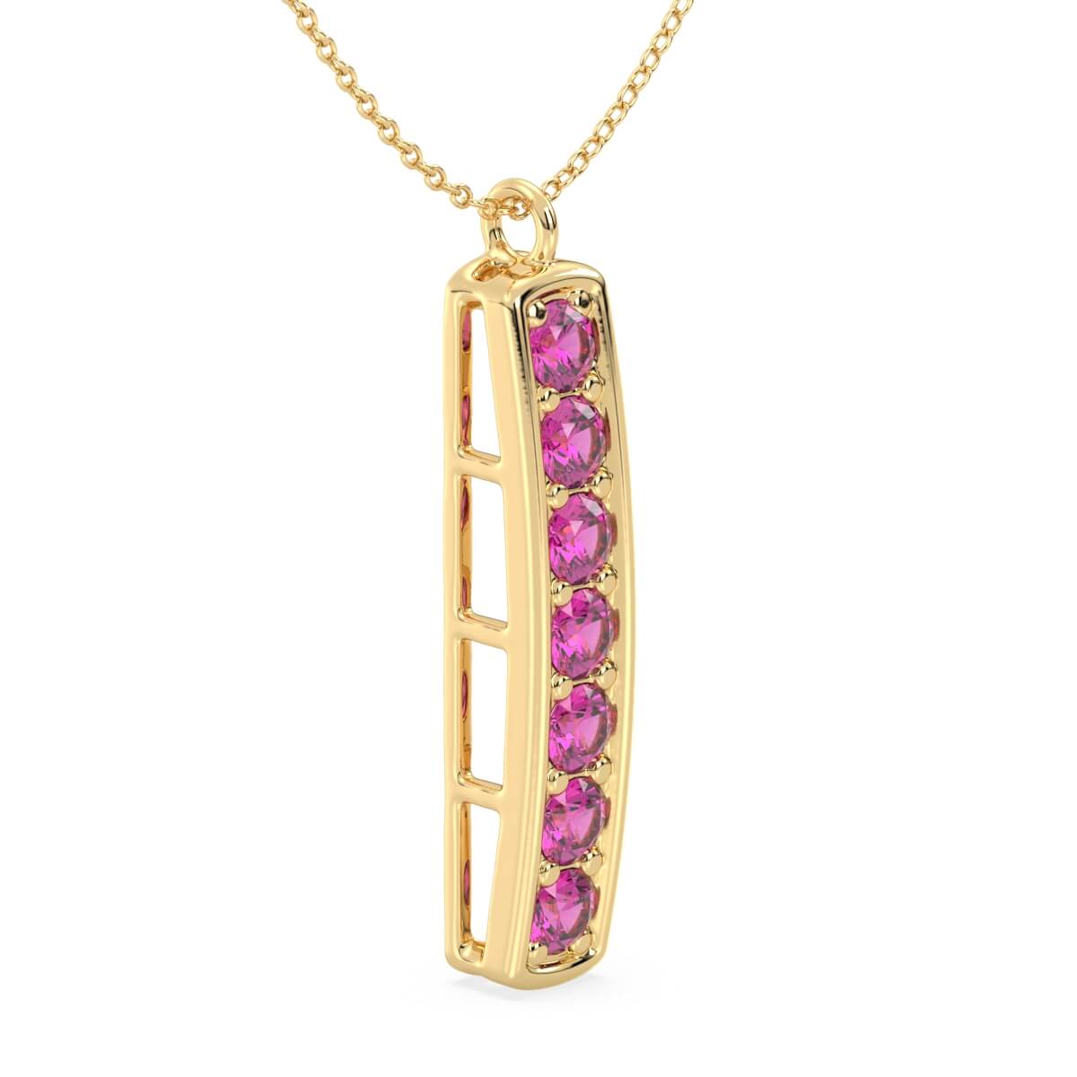 Pink Topaz Vertical Single Bar Pendant-Yellow