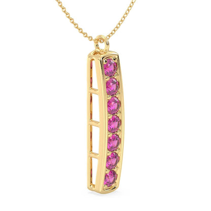 Pink Topaz Vertical Single Bar Pendant-Yellow