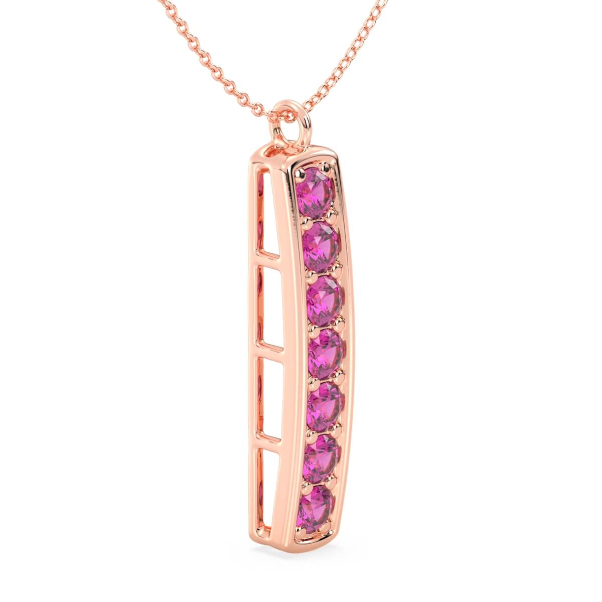 Pink Topaz Vertical Single Bar Pendant-Rose