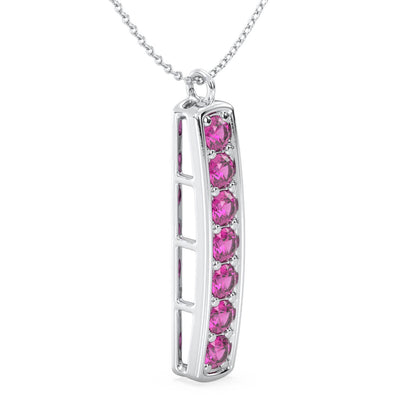 Pink Topaz Vertical Single Bar Pendant-White