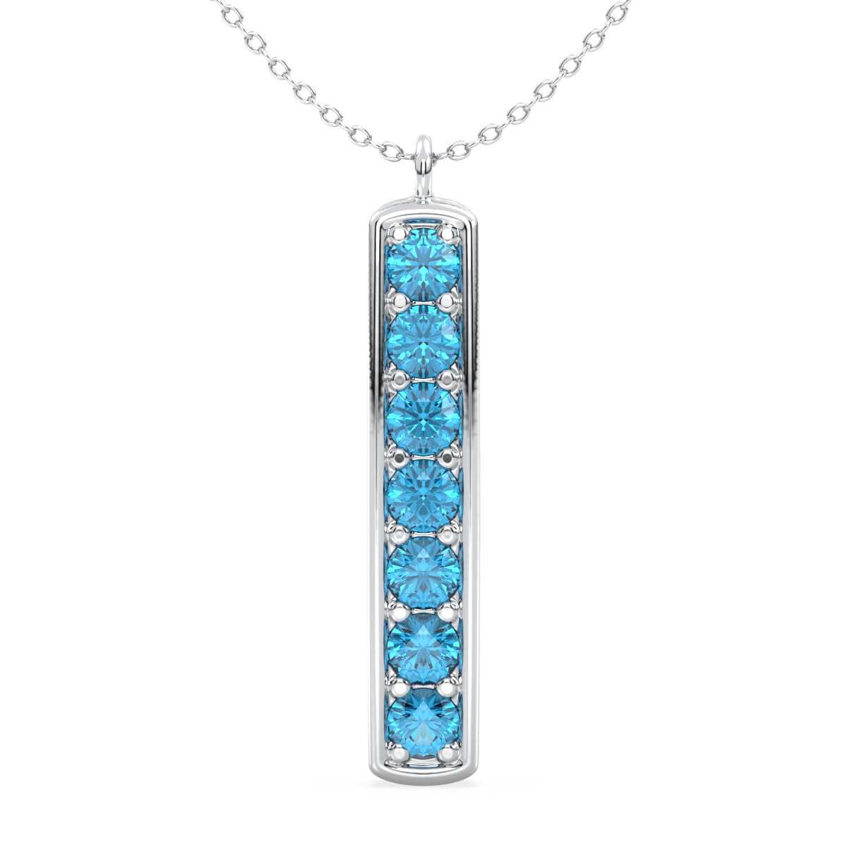 Swiss Blue Topaz Vertical Single Bar Pendant-White