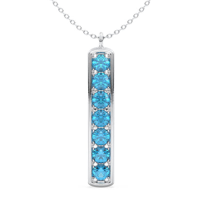 Swiss Blue Topaz Vertical Single Bar Pendant-White