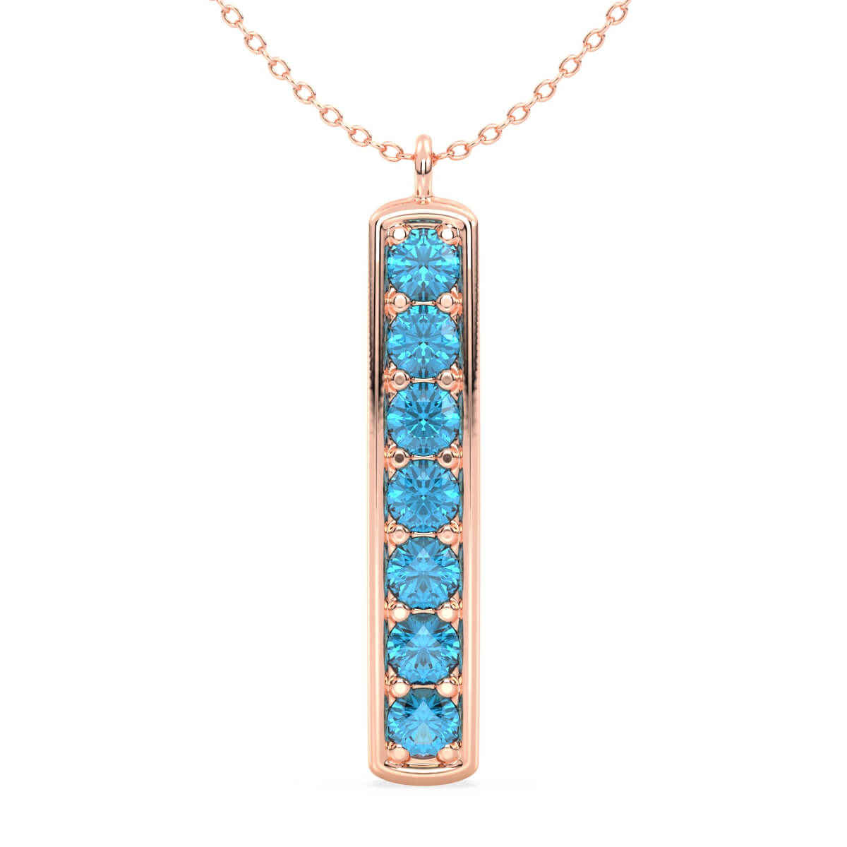 Swiss Blue Topaz Vertical Single Bar Pendant-Rose