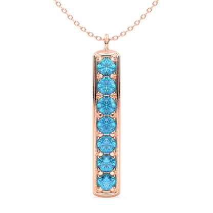 Swiss Blue Topaz Vertical Single Bar Pendant-Rose