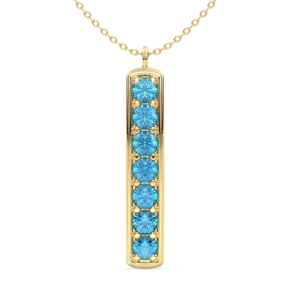 Swiss Blue Topaz Vertical Single Bar Pendant-Yellow