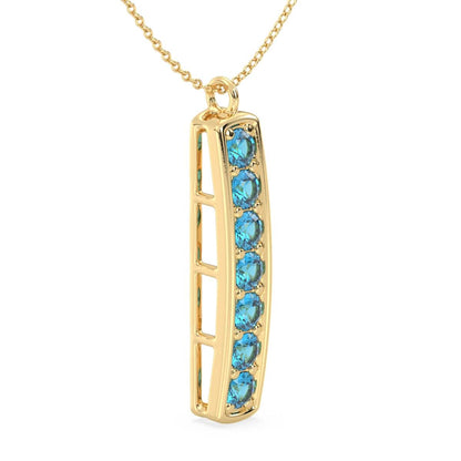 Swiss Blue Topaz Vertical Single Bar Pendant-Yellow