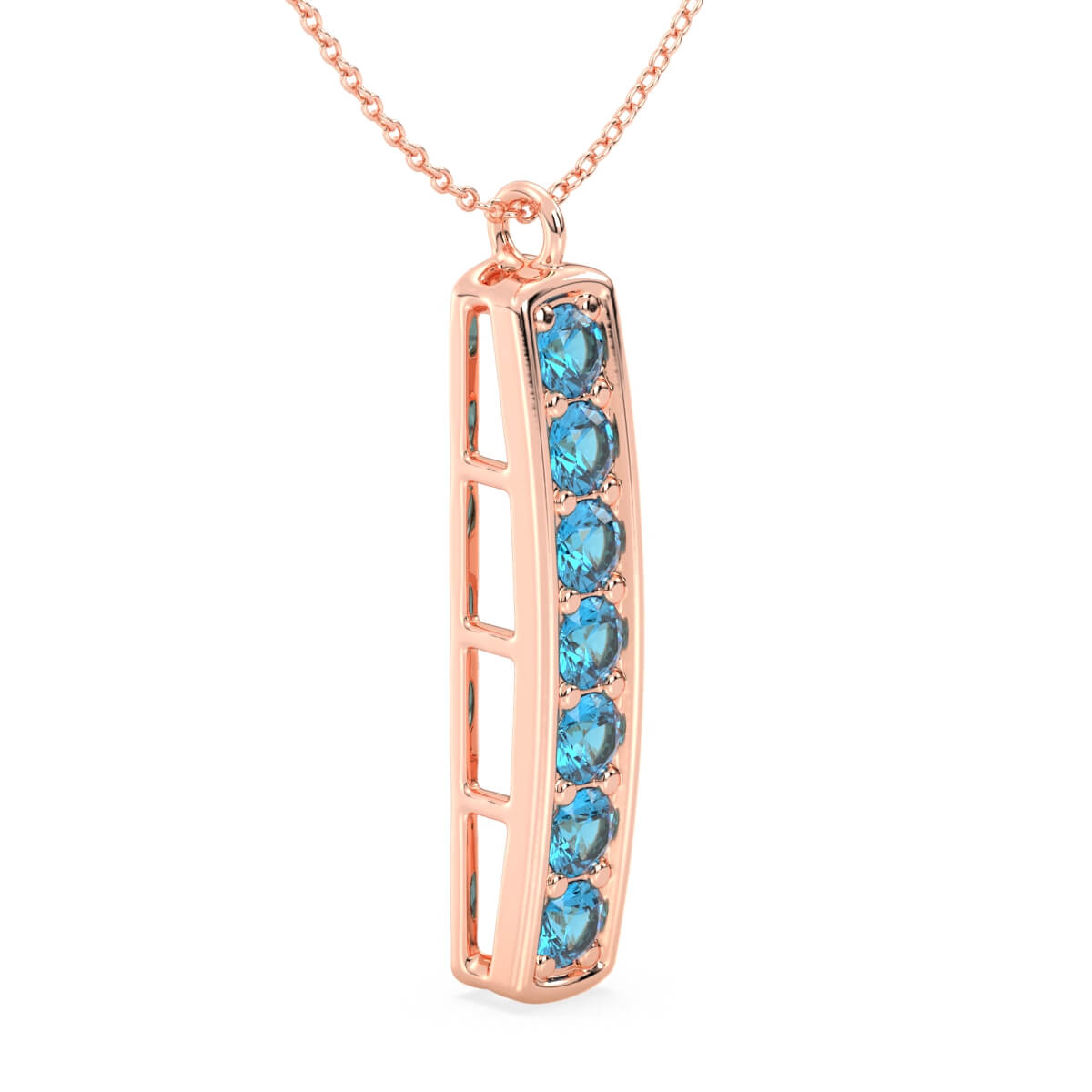 Swiss Blue Topaz Vertical Single Bar Pendant-Rose