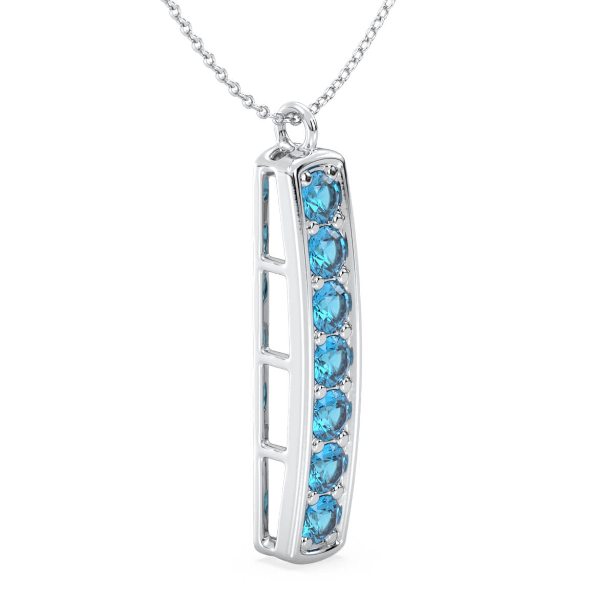 Swiss Blue Topaz Vertical Single Bar Pendant-White