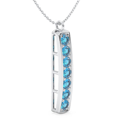 Swiss Blue Topaz Vertical Single Bar Pendant-White