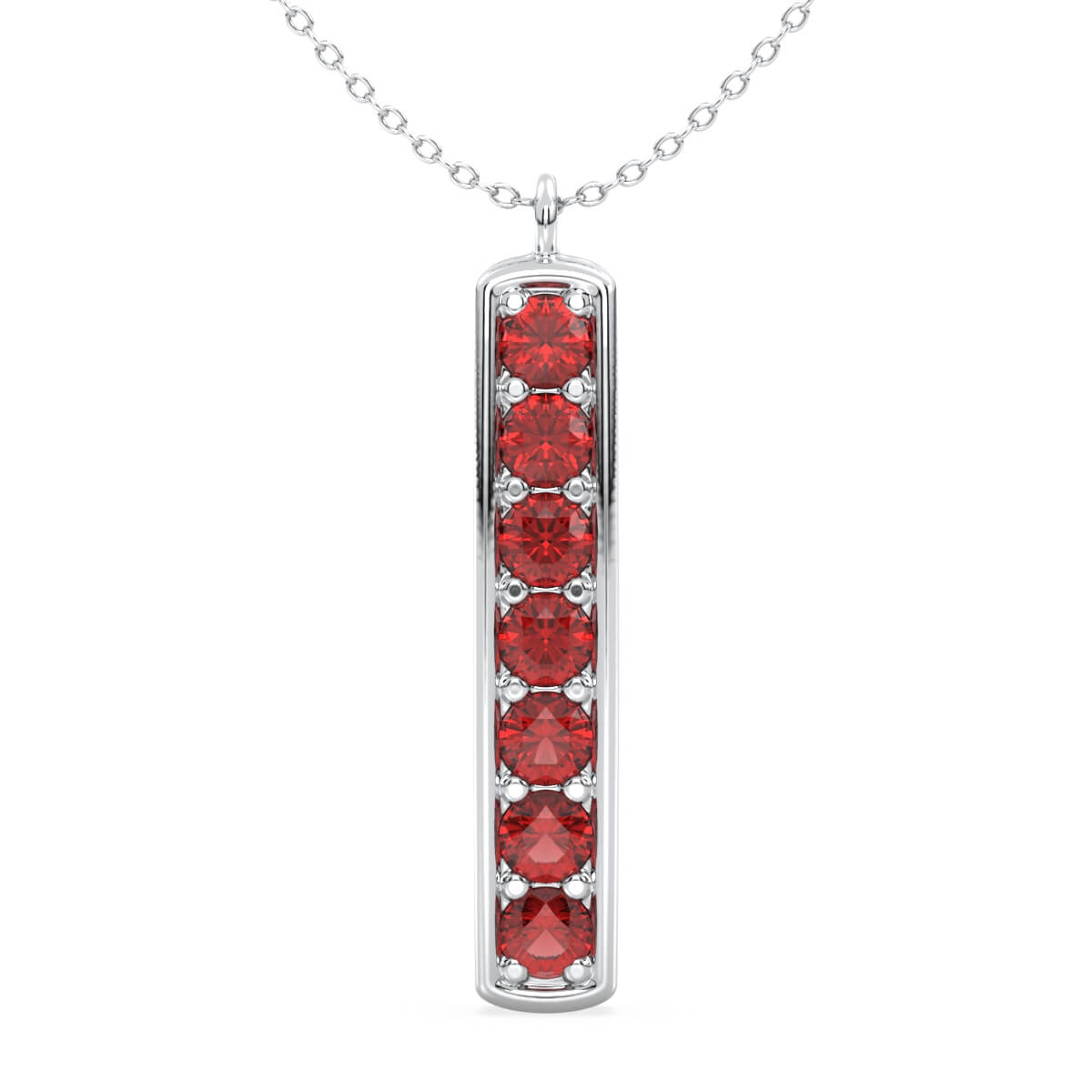 Red Garnet Vertical Single Bar Pendant-White