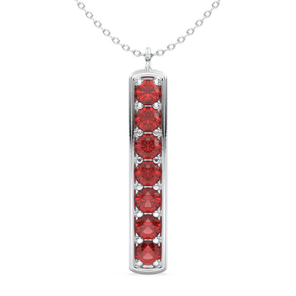 Red Garnet Vertical Single Bar Pendant-White