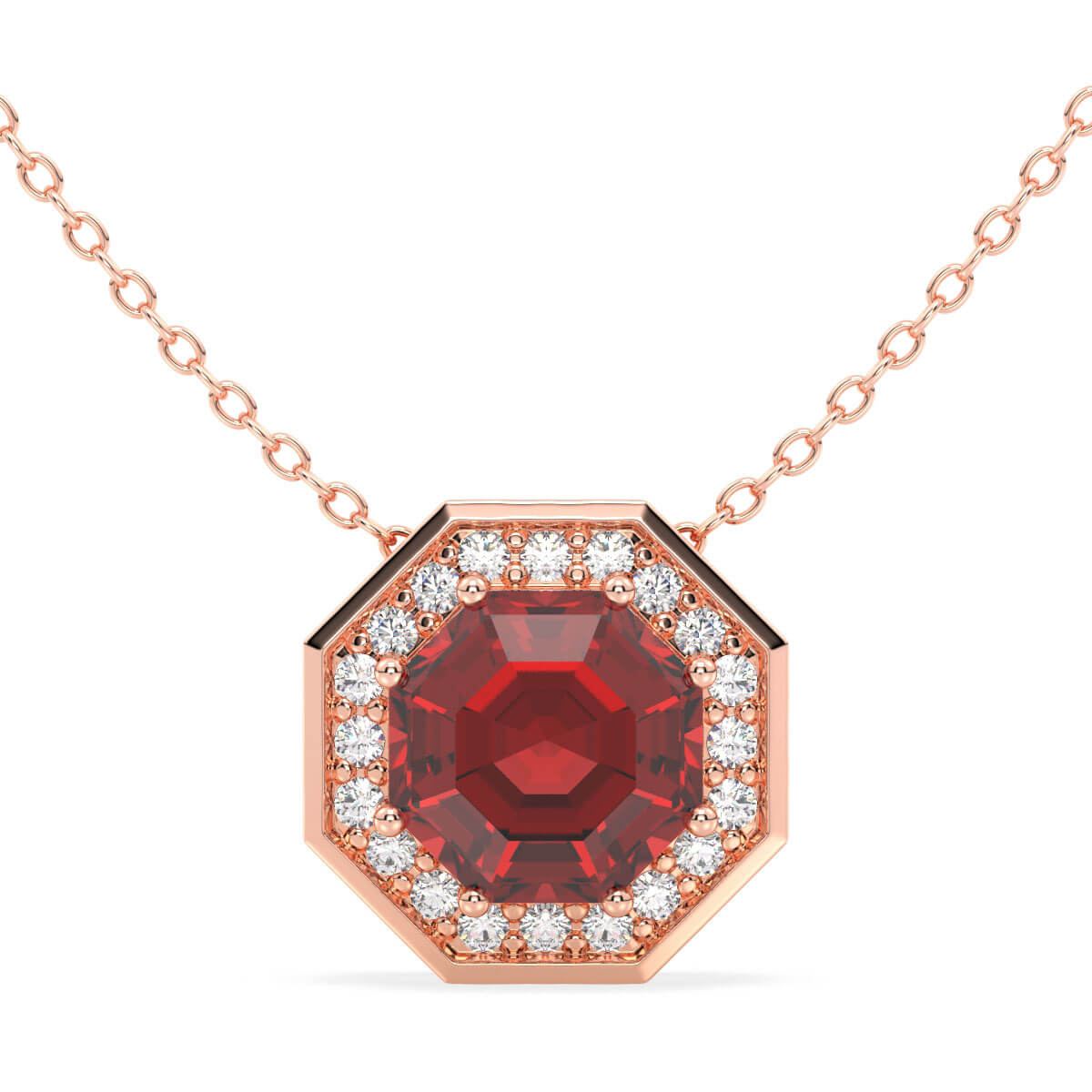  Classic Hexagonal Red Garnet and Moissanite Pendant-Rose