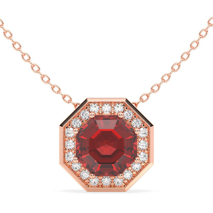  Classic Hexagonal Red Garnet and Moissanite Pendant-Rose