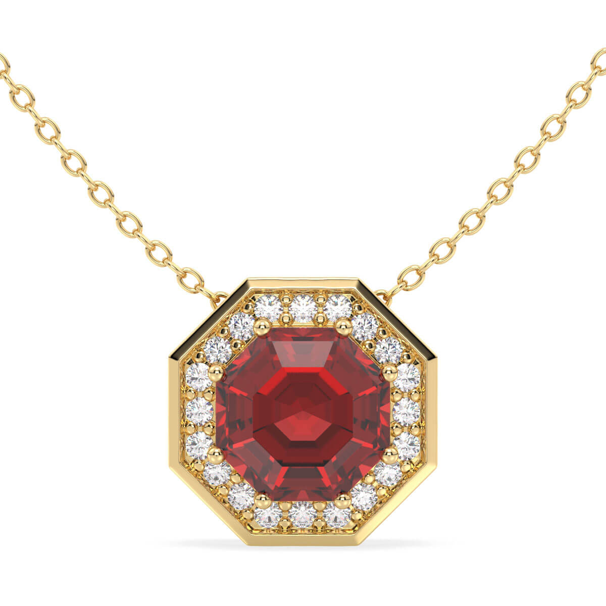  Classic Hexagonal Red Garnet and Moissanite Pendant-Yellow