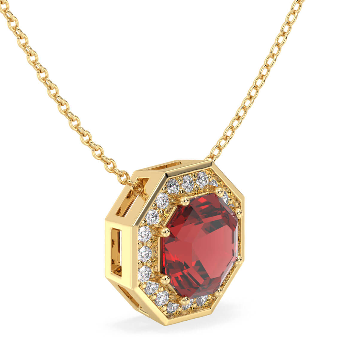  Classic Hexagonal Red Garnet and Moissanite Pendant-Yellow