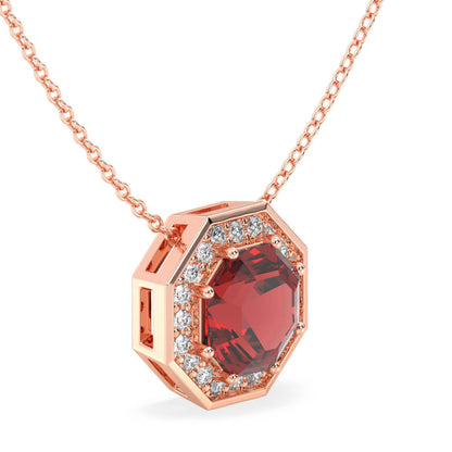  Classic Hexagonal Red Garnet and Moissanite Pendant-Rose