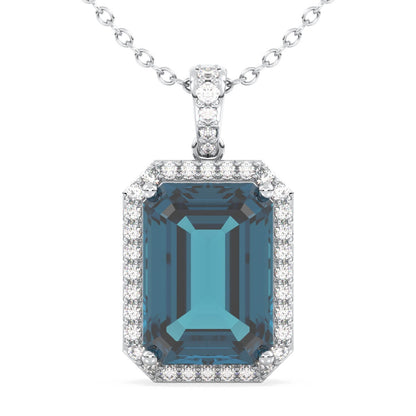 Octagonal London Blue Topaz Pendant - White