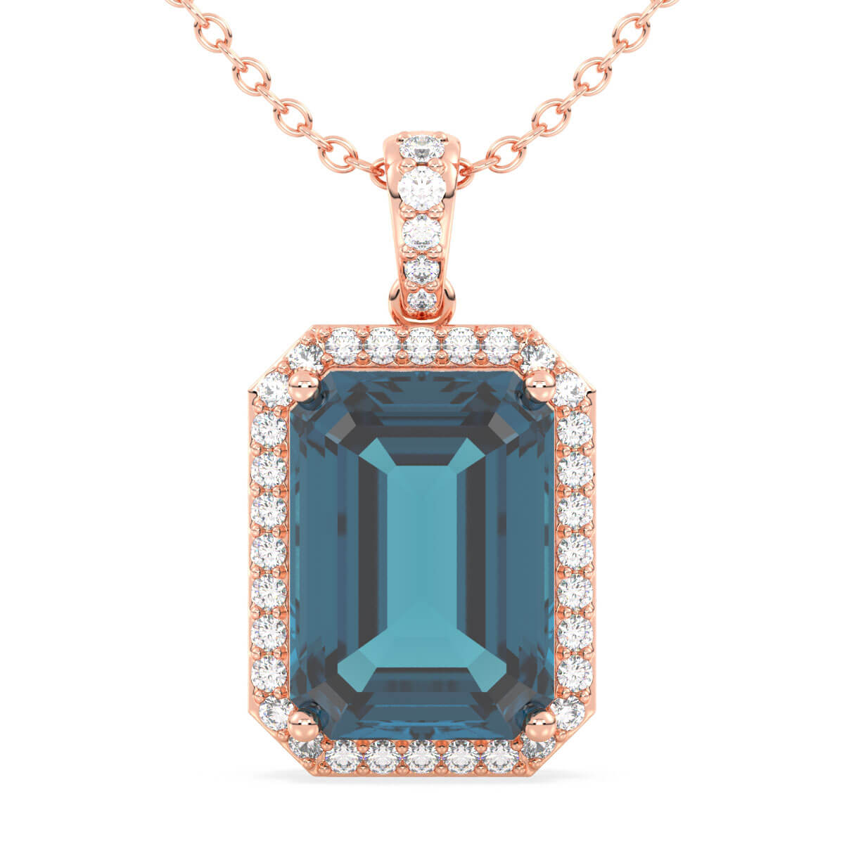 Octagonal London Blue Topaz Pendant - Rose